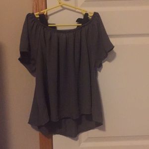 Blue notes off the shoulder top with shoulder ties